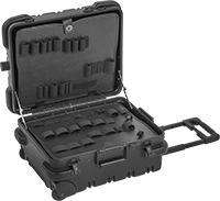 Image of Product. Front orientation. Cases. Mobile Protective Storage Cases with Compartments, Plastic Padlockable Cases, Fixed Dividers, 50 Compartments.