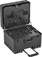 Image of Product. Front orientation. Cases. Mobile Protective Storage Cases with Compartments, Plastic Padlockable Cases, Fixed Dividers, 58 Compartments.