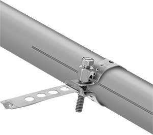Image of ProductInUse. Front orientation. Grounding Strap, for 1/2" to 1" Pipe OD, Galvanized Steel.