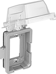 Image of Product. Front orientation. Outlet Box Covers. Protected While-in-Use Covers for Weatherproof Outlet Boxes, Locking Hasp, Clear Flip-Down Cover, Vertical Flip-Down Cover, Horizontal Flip-Down Cover.