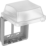 Image of Product. Front orientation. Outlet Box Covers. Protected While-in-Use Covers for Weatherproof Outlet Boxes, Locking Hasp, Clear Flip-Down Cover, Vertical Flip-Down Cover.