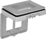 Image of Product. Front orientation. Outlet Box Covers. Protected While-in-Use Covers for Weatherproof Outlet Boxes, Clear Flip-Down Cover, Expandable.