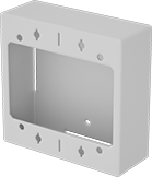 Image of Product. Front orientation. Raceway and Fittings. Low-Profile Raceway and Fittings, Rectangle Outlet Boxes, 2-Gang Outlet Boxes.