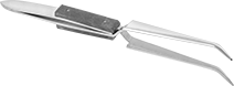Image of Specification. 6 1/2" Lg. with Bent Round Tips. Front orientation. ZoomedIn view. Tweezers. Squeeze-to-Open Tweezers Sets.