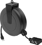 Image of Product. Front orientation. Extension Cord Reels. Automatic-Wind Extension Cord Reels , Socket, 4 Outlets, Circuit Breaker.