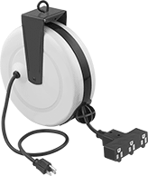 Image of Product. Front orientation. Extension Cord Reels. Automatic-Wind Extension Cord Reels , Socket, 3 Outlets, Circuit Breaker.