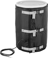 Image of ProductInUse. For 55 gal. Containers. Front orientation. Wraparound Heaters. Hazardous Location Thermally Insulating Wraparound Heaters for Drums and Totes, Nonadjustable Thermostat, For 55 gal. Containers.