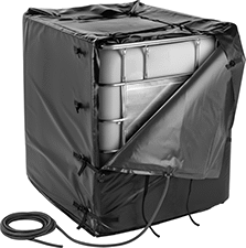 Image of ProductInUse. For 275 and 330 gal. Containers. Front orientation. Wraparound Heaters. Hazardous Location Thermally Insulating Wraparound Heaters for Drums and Totes, Nonadjustable Thermostat, 120° F Maximum Heat Output.