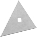 Image of Specification. Triangle. Front orientation. ZoomedIn view. 3" Wide × 3" Long Triangular Blade. Steel Blade Contoured-Surface Scraper Sets.