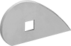 Image of Specification. Half Oval. Front orientation. ZoomedIn view. 1 1/8" Wide × 2 1/8" Long Half Oval Blade. Steel Blade Contoured-Surface Scraper Sets.