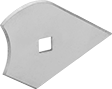 Image of Specification. Shield. Front orientation. ZoomedIn view. 1 3/4" Wide × 2" Long Shield Blade. Steel Blade Contoured-Surface Scraper Sets.
