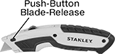 Image of Product. Side2 orientation. Contains Annotated. Utility Knives. Stanley Retracting-Blade Utility Knives, Style J.