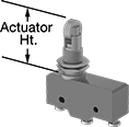 Image of Attribute. Style E. Front orientation. Contains Annotated. Snap-Acting Switches. Snap-Acting Switches, Cross Roller Plunger Actuator Style for 1/2" Diameter Panel Cutouts, Style E.