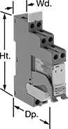 Image of Product. Front orientation. Contains Annotated. Interface Relays. DIN-Rail Mount Interface Relays, 2 Circuits Controlled, With Screw Terminals.