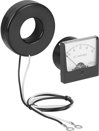 Image of Product. Front orientation. Analog Electrical Panel Meter, Measures Current, Acrylic Window, 0-100 Amps AC, 3.25" High.