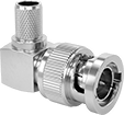 Image of Product. Front orientation. Coaxial Connectors. Coaxial Connectors, BNC 90° Elbow Crimp-On Plugs.