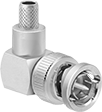 Image of Product. Front orientation. Coaxial Connectors. Coaxial Connectors, BNC 90° Elbow Crimp-On Plugs.