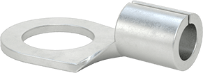 Image of Product. Back orientation. Tin-Plated Copper Ring Terminals, Noninsulated, for 8 Wire Gauge and 3/8" Screw Size.
