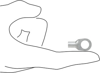 Image of Product. Side1 orientation. Contains SizingReference. Tin-Plated Copper Ring Terminals, Noninsulated, for 8 Wire Gauge and 3/8" Screw Size.