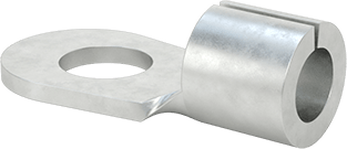 Image of Product. Back orientation. Tin-Plated Copper Ring Terminals, Noninsulated, for 4 Wire Gauge and 3/8" Screw Size.