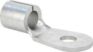 Image of Product. Front orientation. Tin-Plated Copper Ring Terminals, Noninsulated, for 6 Wire Gauge and Number 10 Screw Size.