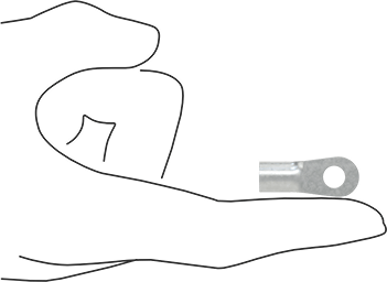 Image of Product. Side1 orientation. Contains SizingReference. Tin-Plated Copper Ring Terminals, Noninsulated, for 6 Wire Gauge and 1/4" Screw Size.