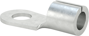Image of Product. Back orientation. Tin-Plated Copper Ring Terminals, Noninsulated, for 6 Wire Gauge and 1/4" Screw Size.