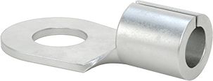 Image of Product. Back orientation. Tin-Plated Copper Ring Terminals, Noninsulated, for 6 Wire Gauge and 5/16" Screw Size.