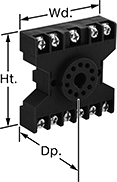 Image of Product. Front orientation. Contains Annotated. Relay Sockets. Style D.