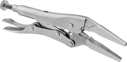 Image of Product. Lever Release with Plain Grip. Front orientation. Locking Pliers, Tight-Clearance, Lever Release, 6-1/2" Overall Length .
