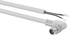 Image of Product. M8 90° Plug × Wire Leads. Front orientation. Metric Circular Cords. M8 Cords, M8 90° Elbow Plug × Wire Leads.