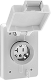 Image of Product. Front orientation. Power Connectors. Washdown Straight-Blade Connectors, Outlet-Box-Mount Receptacles with Attached Cover, Single.