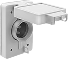 Image of Product. Front orientation. Power Connectors. Washdown Straight-Blade Connectors, Outlet-Box-Mount Male Receptacles with Attached Cover, Single.