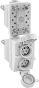 Image of Product. Front orientation. Power Connectors. Washdown Straight-Blade Connectors, GFCI Surface-Mount Female Receptacles with Attached Cover, Duplex.