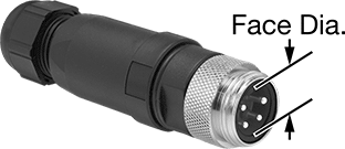 Image of Product. Front orientation. Contains Annotated. Mini Connector, Male Plug with External Thread, Screw Terminal, 4 Pole.