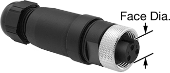 Image of Product. Front orientation. Contains Annotated. Mini Connector, Female Socket with Internal Thread, Screw Terminal, 3 Pole.