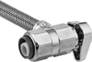 Image of Product. Push-to-Connect (90° Elbow) with Ball Valve. Front orientation. Push-to-Connect Fitting Connection. 90° Elbow.