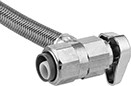 Image of Product. Push-to-Connect (90° Elbow) with Ball Valve. Front orientation. Push-to-Connect Fitting Connection. 90° Elbow, Ball Valve.