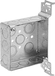 Image of Product. Front orientation. Outlet Boxes. Steel Outlet Boxes with Knockouts, Square Outlet Boxes, With Top and Bottom Mounting Brackets.