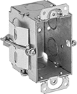 Image of Product. Front orientation. Outlet Boxes. Steel Switch Boxes with Knockouts, With Wall-Grip Mounting Brackets.