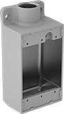 Image of Product. Front orientation. Outlet Boxes. Aluminum Conduit-Ready Outlet Boxes, 1 Conduit Connection.