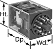 Image of Product. 11-Terminal Relay. Front orientation. Contains Annotated. Relays. Circular-Pin Relays, 3 Circuits Controlled.