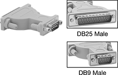 Image of Product. Front orientation. Contains Inset. D-Sub Connectors. D-Sub Adapters, DB25 Male × DB9 Male.