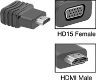 Image of Product. Front orientation. Contains Inset. Video Adapters. HDMI Adapters, HD15 Female × Standard HDMI Male.