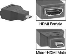 Image of Product. Front orientation. Contains Inset. HDMI Connectors. HDMI Connectors, Straight Male Micro HDMI × Female Standard HDMI.