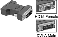 Image of Product. Front orientation. Contains Inset. Video Adapters. Video Adapters, HD15 Female × DVI-A Male.