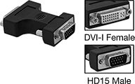 Image of Product. Front orientation. Contains Inset. Video Adapters. Video Adapters, DVI-I Female × HD15 Male.