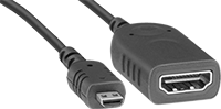 Image of Specification. Front orientation. 6" Long Cord. HDMI Connectors.