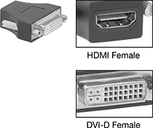 Image of Product. Front orientation. Contains Inset. Video Adapters. Video Adapters, Standard HDMI Female × DVI-D Female.