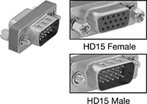 Image of Product. Front orientation. Contains Inset. D-Sub Connectors. D-Sub Adapters, HD15 Female × HD15 Male.